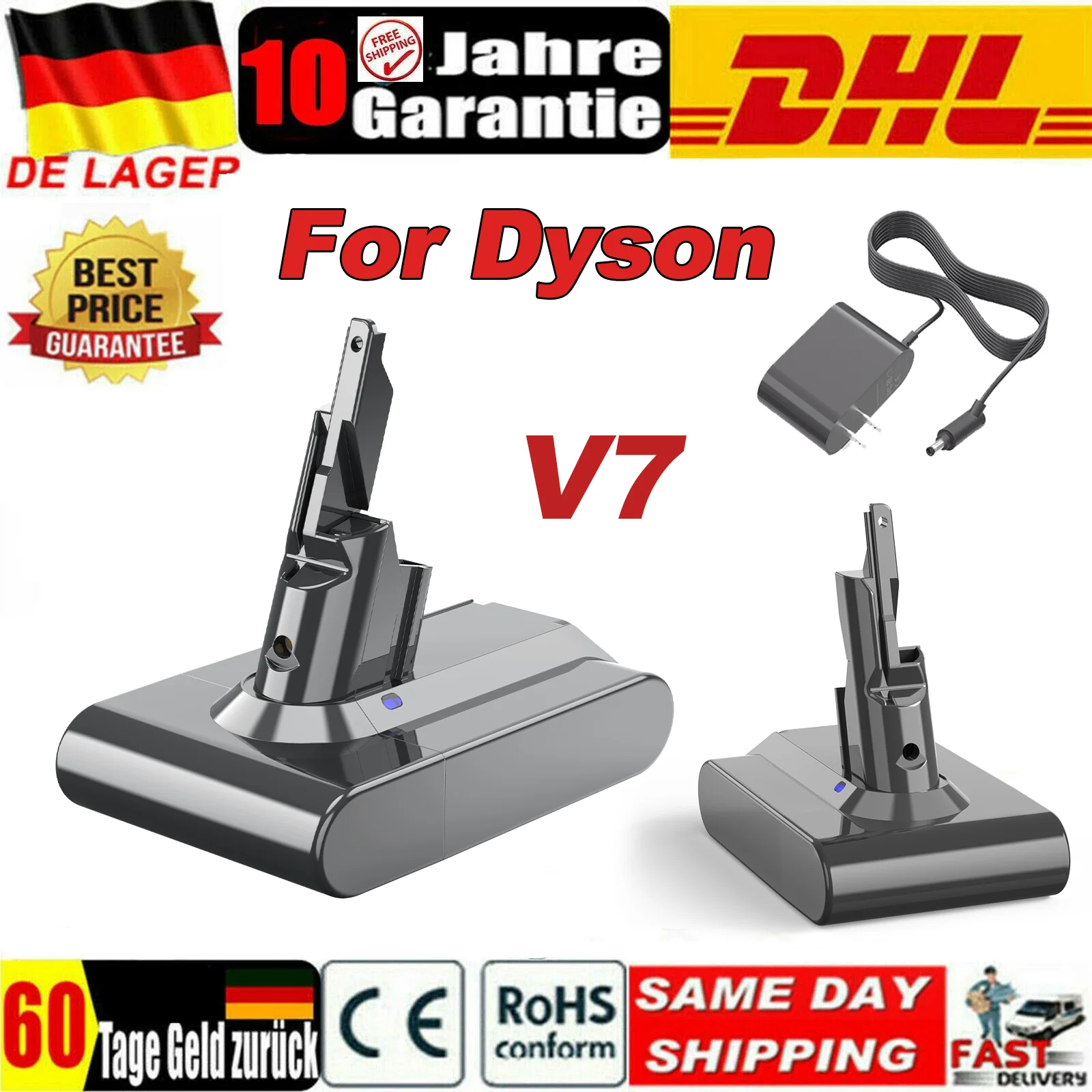 21,6 V Akku für Staubsauger der Dyson V7-Serie, wiederaufladbarer Akku für Dyson V7/SV11 Animal Trigger, kabellos mit Ladegerät Image