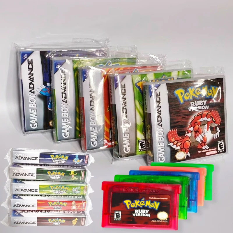For 32 Bit Video Game Collection Game Cards Boxed Pokemon Series Emerald FireRed Leafgreen Ruby Sapphire 5 Versions GBA Game