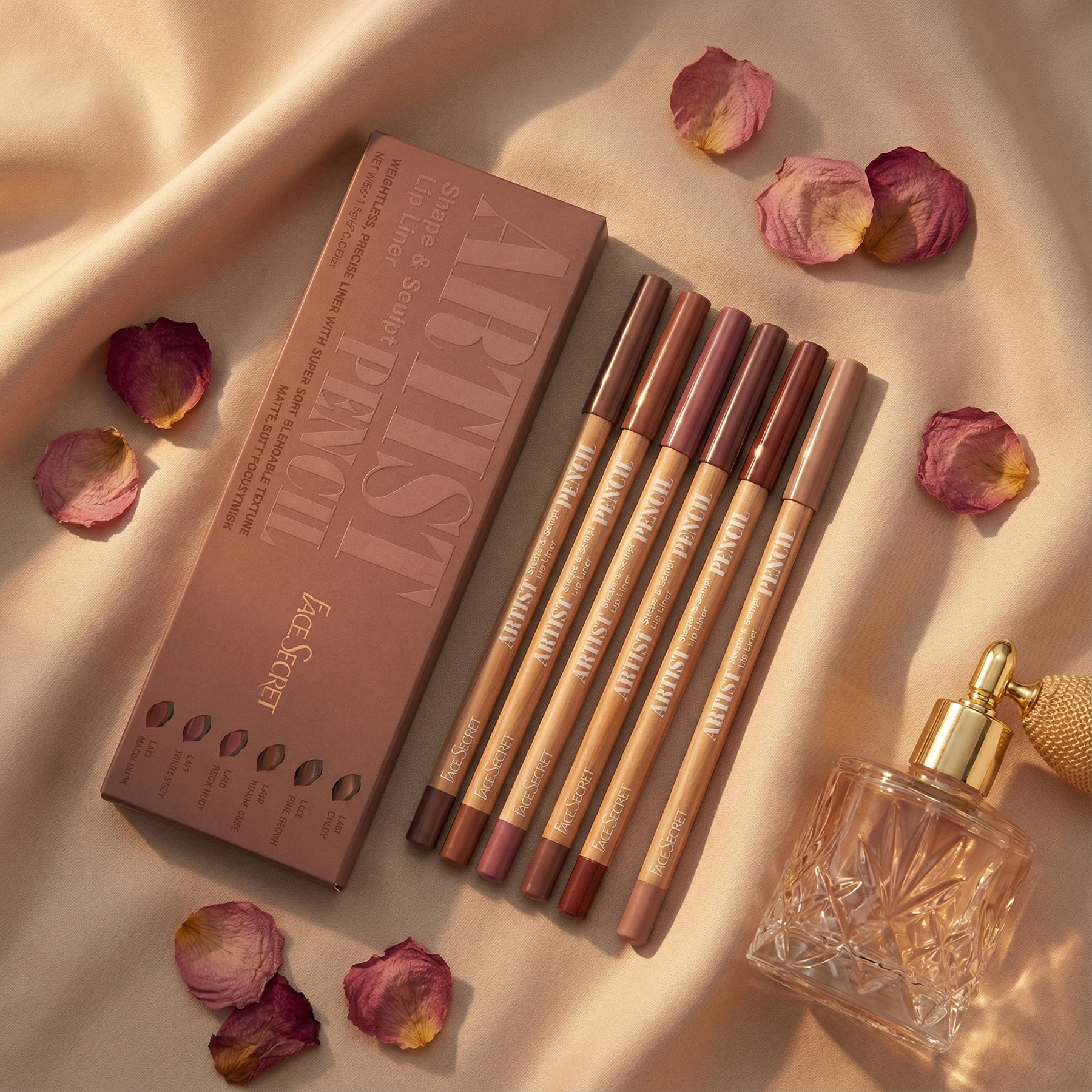 6-teiliges samtmattes Lipliner-Set – wasserdicht und langlebig – hochpigmentierte Holzstifte, einfach anzuwenden für das Lippen-Kombi-Set Image