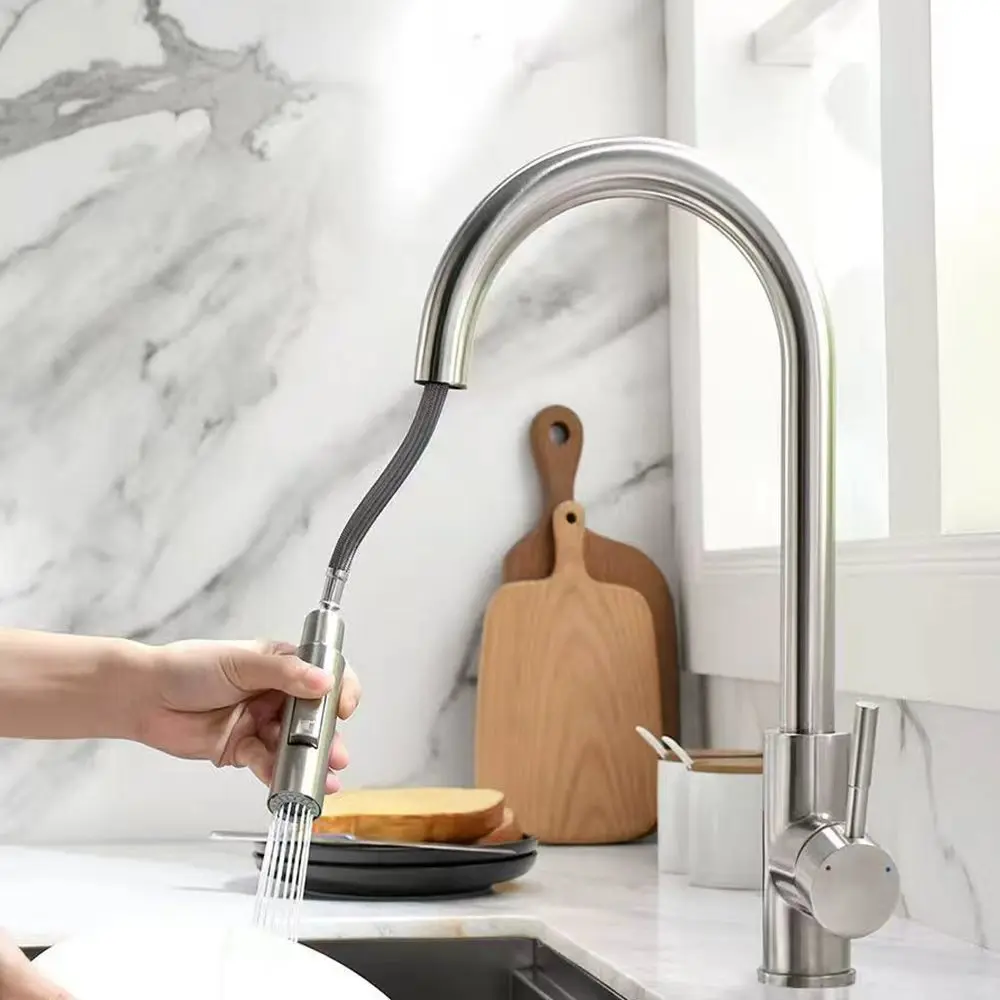 Robinet de cuisine en nickel brossé extractible, robinet mixte de cuisine noir en acier inoxydable, robinet d'évier de cuisine