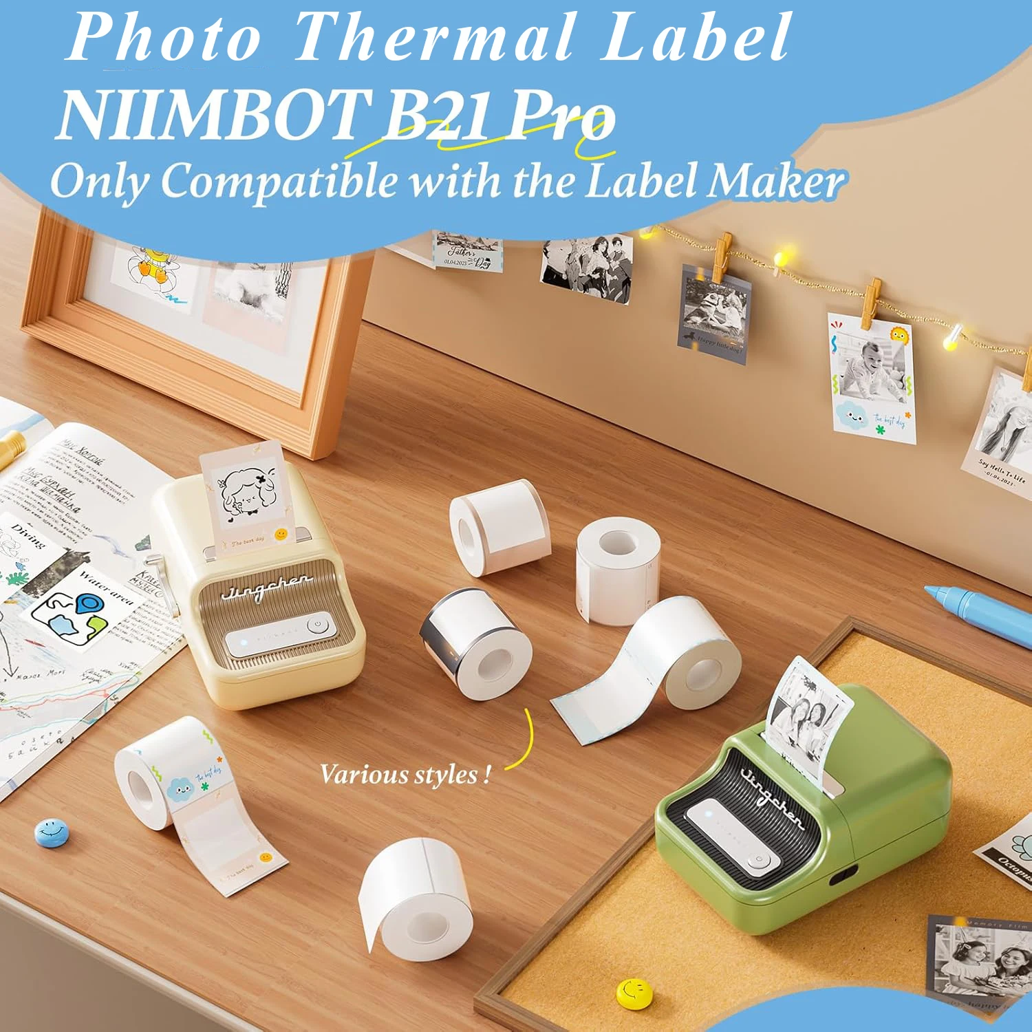 Niimbot Thermo-Fotokartonpapier für B21 Pro 300 dpi, fröhlicher Weihnachtsbaum, Weihnachtsmann, dekorative Anhänger mit selbstklebender Rückseite Image