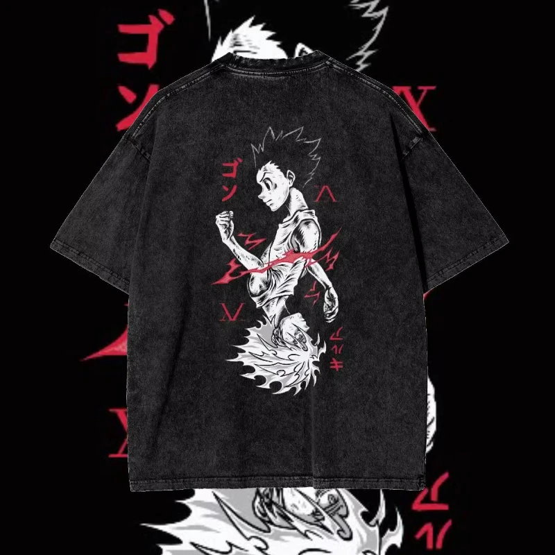 Hunter X Hunter T-Shirt Herren Gon Freecss Phantom Troupe Killua Zoldyck Herren T-Shirt Sommer Vintage Snow Washed Anime Unisex Tops