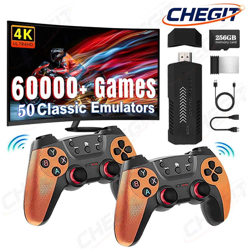 4K HD Game Stick Video Game Console 3/60000 Games X2 PRO 32/256G 2.4G Double Wireless Controller Game Stick For N64/PSP/PS1/GBA