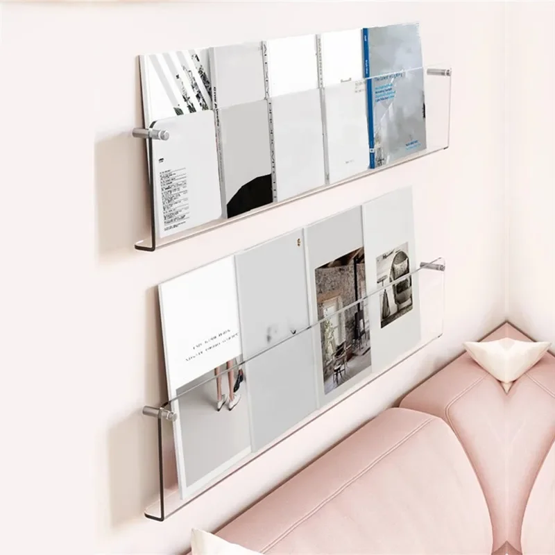 An der Wand montiertes Regal, Acryl-Bücherregal, CD-Schallplatten-Aufbewahrungsregal, Zeitschriftenständer, Bilderbuchhalter, transparentes Bücherregal