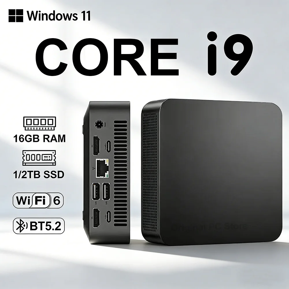 MINI-PC Windows 11 Pro Core i9 9900U 16/32GB RAM 1/2TB SSD WIFI 6 BT5.2 4K HD Mini Gaming- und Büro-PC mit 3 Jahren Garantie Image