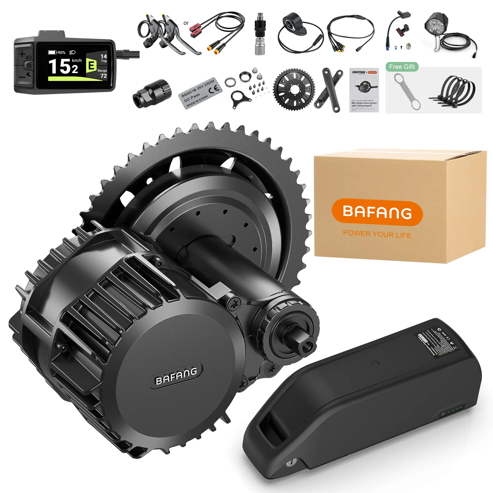 BAFANG BBS-HD 1000 W Zentralmotor 2025 (CAN) Elektrofahrrad-Kit mit 52 V Akku und Display DPC080 für MTB/City BB68-73 mm Image