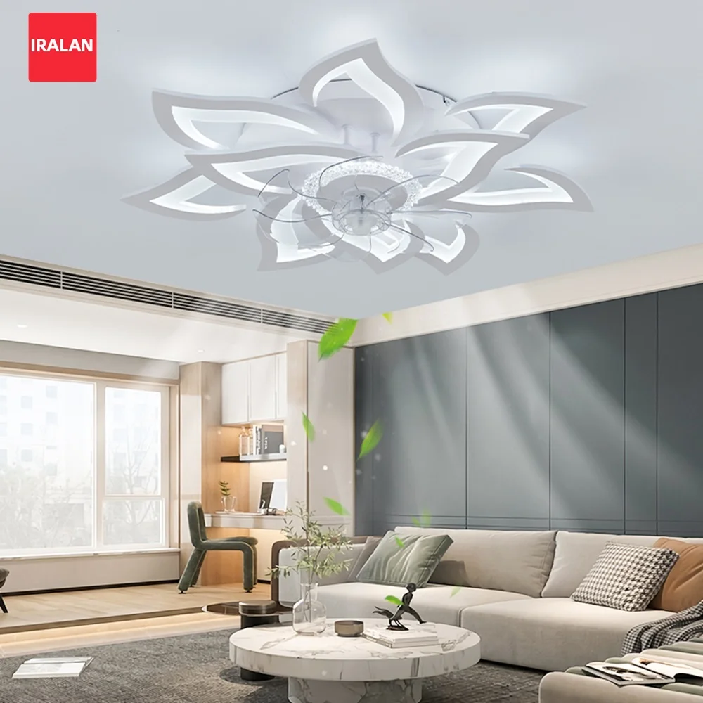 Moderner LED-Deckenventilator mit Lichtern, Glanz, dimmbar, Deckenventilator, Lampe, Fernbedienung, App-Steuerung, Wohnzimmer, Esstisch, Deckenleuchte