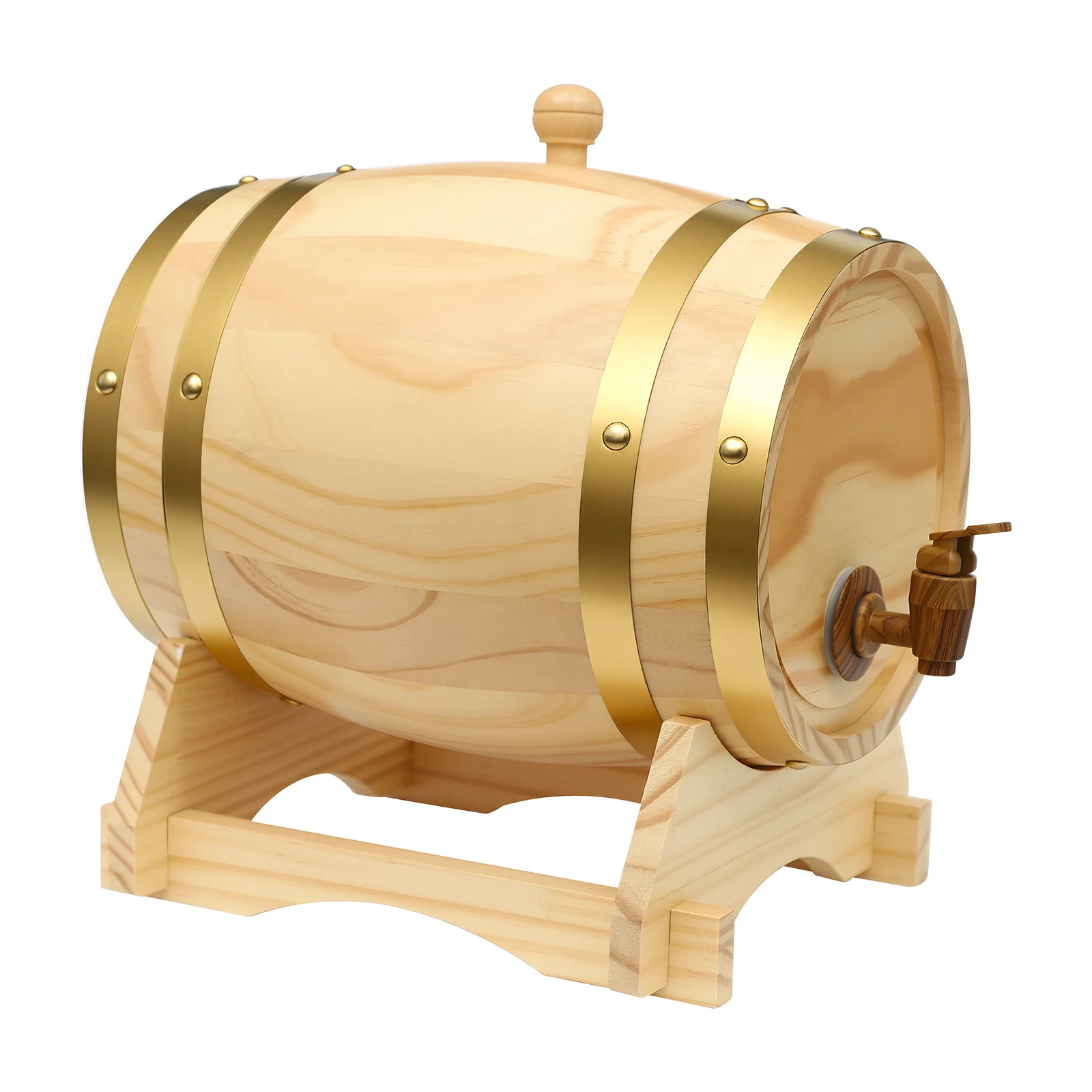 5L Kiefern-Weinfass, Weinfass, Weinbehälter aus Holz mit Ständer, Wasserhahn für Zuhause, Weinkeller, Whisky Image