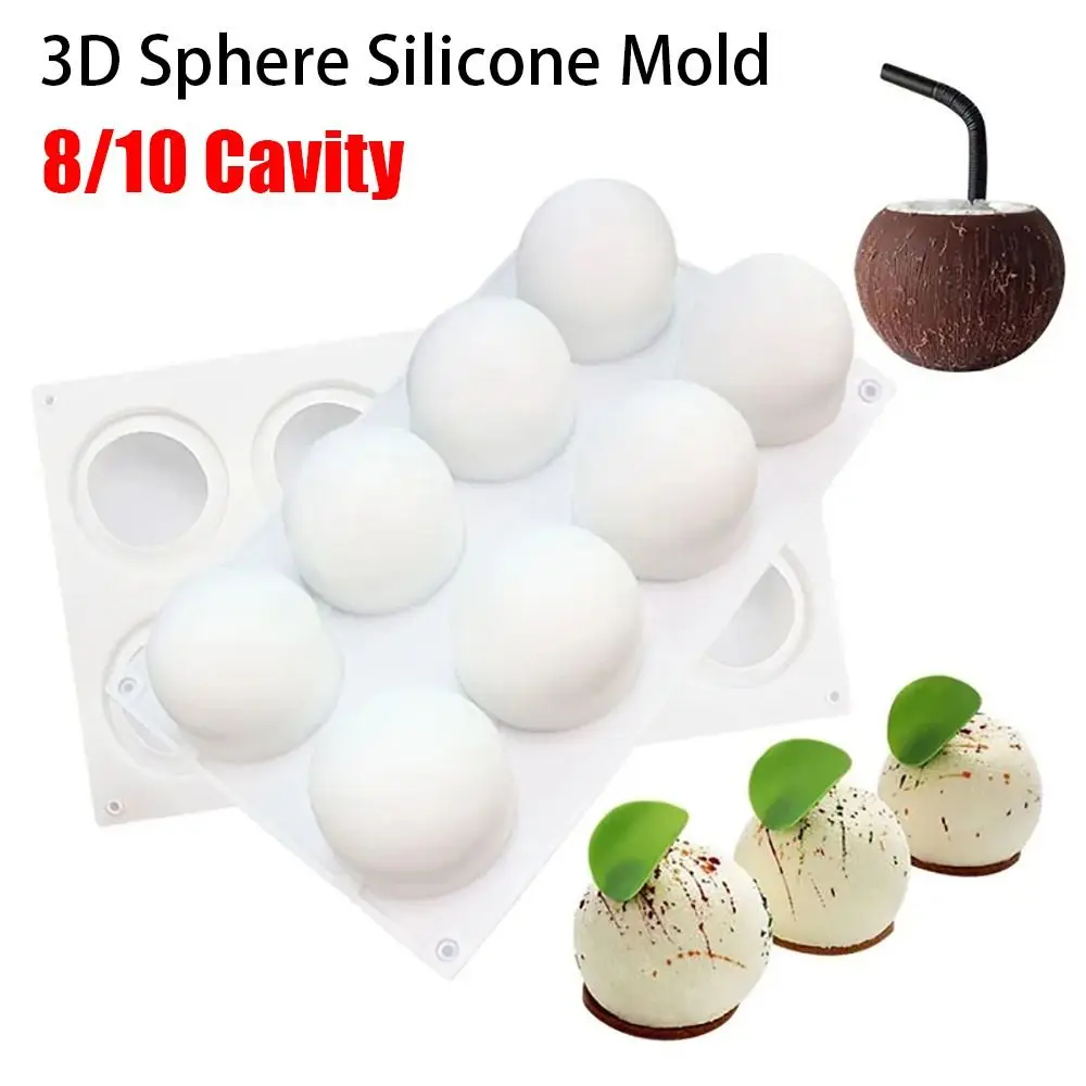 1Pcs 8/10 Hohlraum 3D Kugel Silikon Form Ball Form Weiß Gebäck Werkzeug Kuchen Dekorieren Verwenden DIY Küche Backformen zubehör Image