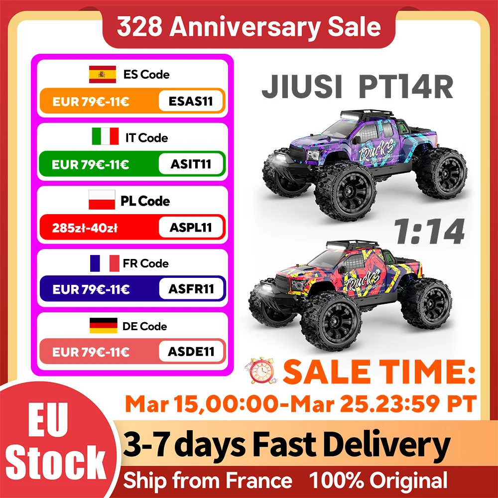 JIUSI PT14R 1/14 Bürstenloses 4WD RC-Auto 3S 80 km/h Hochgeschwindigkeits-Offroad-Racing 2,4 G ferngesteuertes Track-Auto als Geschenk Image