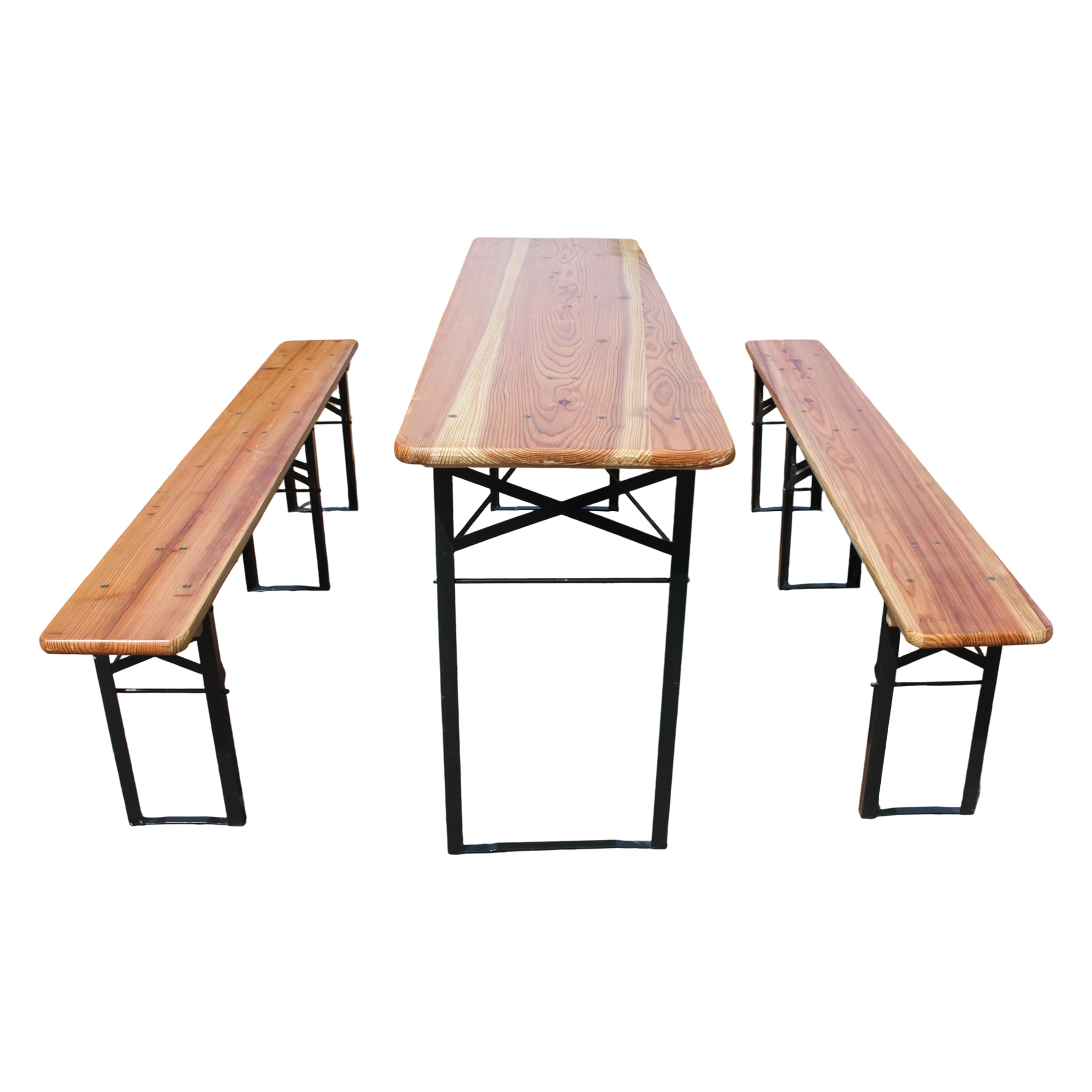 Klappbares Biergartenset 175 cm, 3-teilig: 1 Klapptisch + 2 Bierbänke, wetterfeste massive Kiefer, platzsparendes Biergartenset