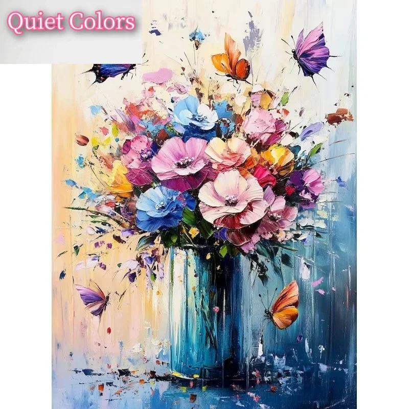 Blumenbilder nach Zahlen, Heimdekoration, Malen nach Zahlen, Pflanzenzeichnung auf Leinwand, handgemalte Kunst, Heimdekoration, Geschenk – rahmenlos Image