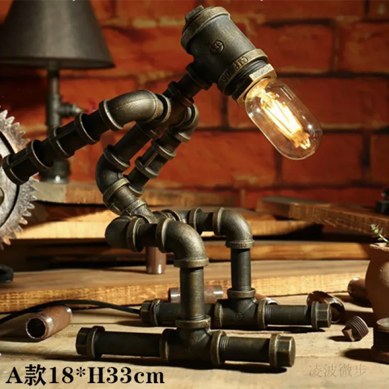 Amerikanische Art personal isierte kreative Eisen pfeife industrielle Retro-Stil Tisch lampe Kaffee bar Schreibtisch Wasserpfeife Roboter Schreibtisch lampe BH