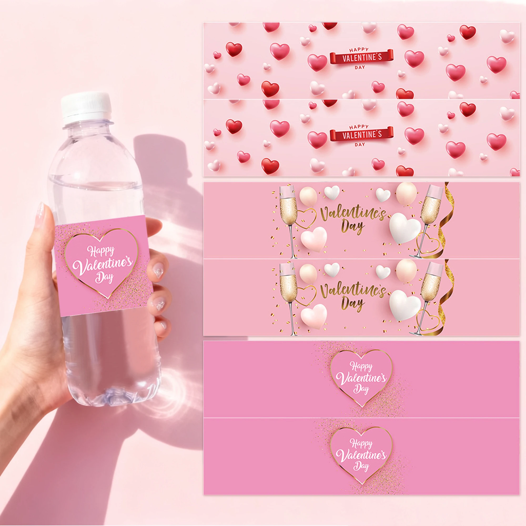 10 Stück/20 Stück Valentinstag Wasserflaschen-Aufkleber, Herz-Aufkleber, Valentinstag, Party-Dekoration Image