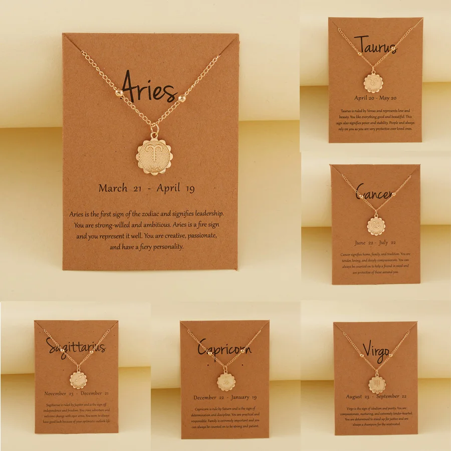 12 Sternbild Halsketten für Frauen Männer Kette Sternzeichen Münze Anhänger Halsreif Halskette Paar Verlobung Schmuck Geschenke Image