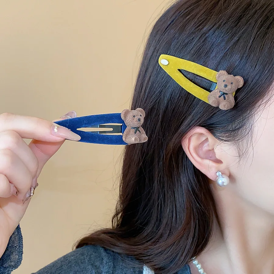 Süße süße Samtbär-Haarspangen für Frauen, niedliche vielseitige Entenschnabel-Clip, handgefertigte Haarspangen, seitlicher Clip, weicher Haar-Accessoire, M Image
