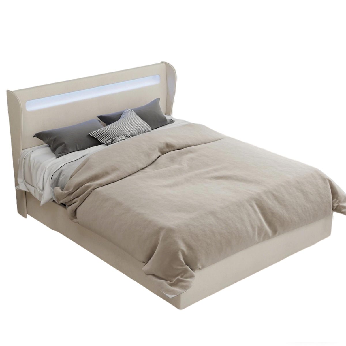 STILVORA Modernes Polsterbett 140x200 cm mit LED-Beleuchtung in Beige - Minimalistisches Design und Multifunktionalität Image