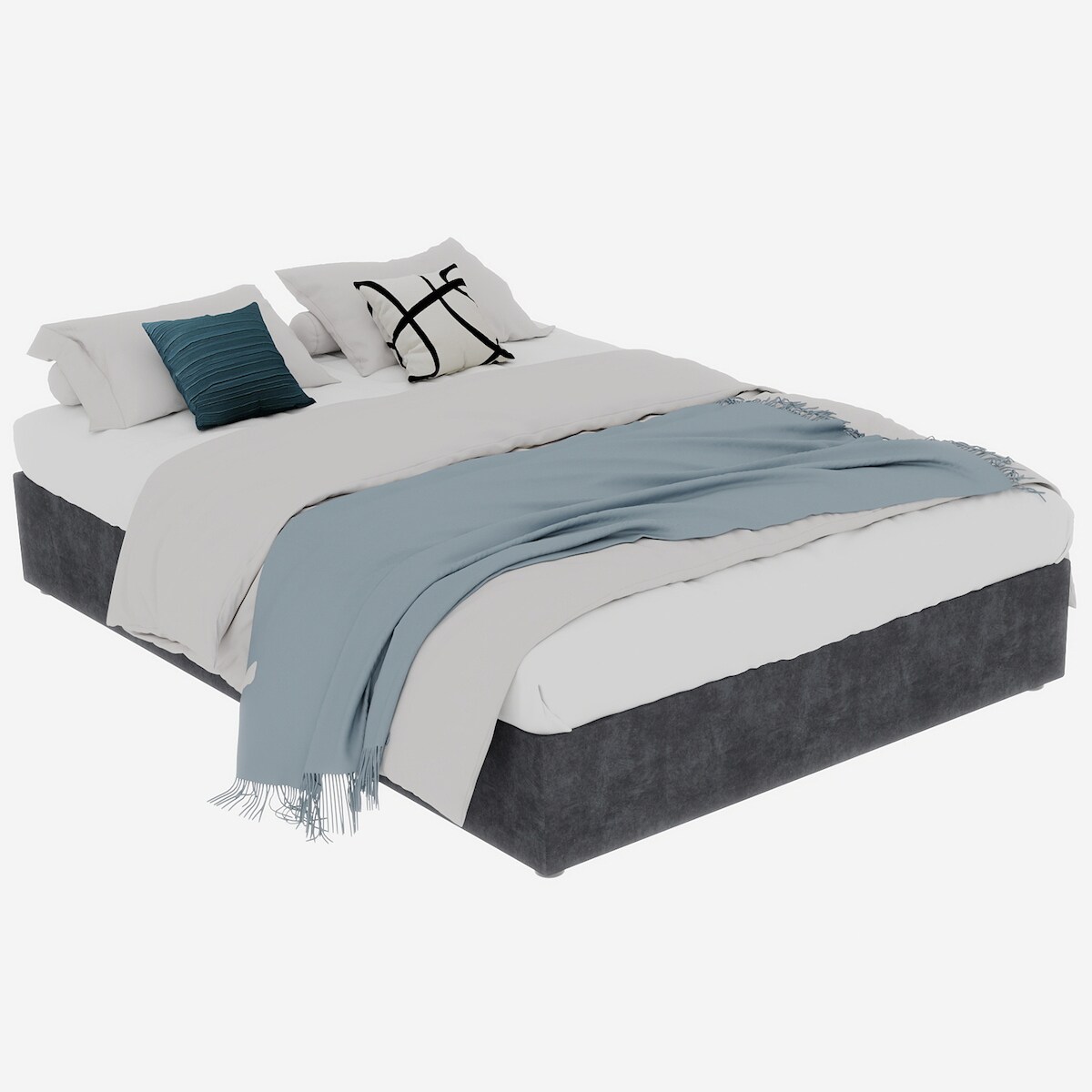 MODFU Modernes Bettrahmen 160x200 cm in Grau aus niederländischem Samt mit Gaslift - zeitgemäßes Schlafzimmermöbel Image