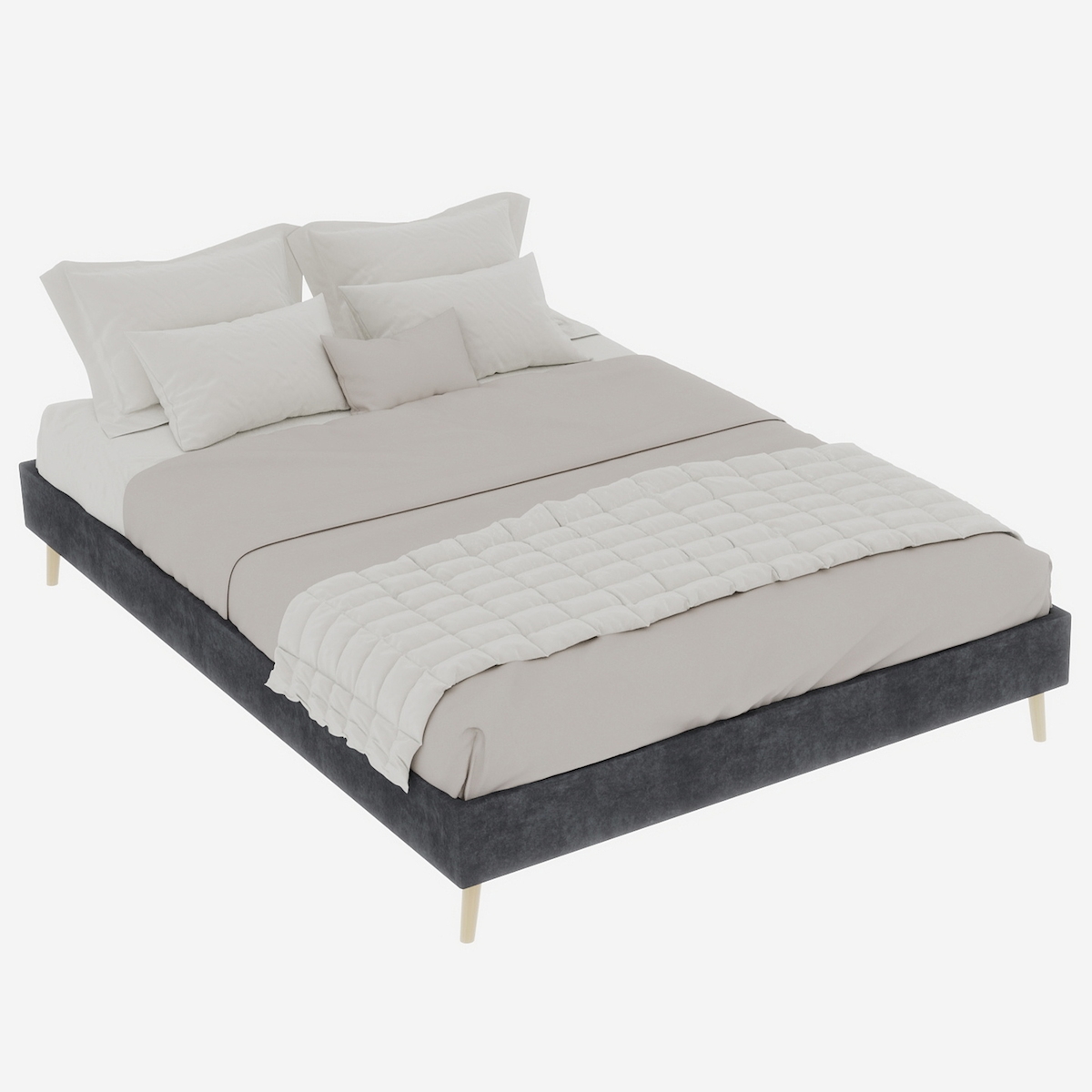 MODFU Modernes Minimalistisches Bettgestell 140x200 cm in Grau, aus Stoff, Niedriges Design für Ihr Schlafzimmer Image