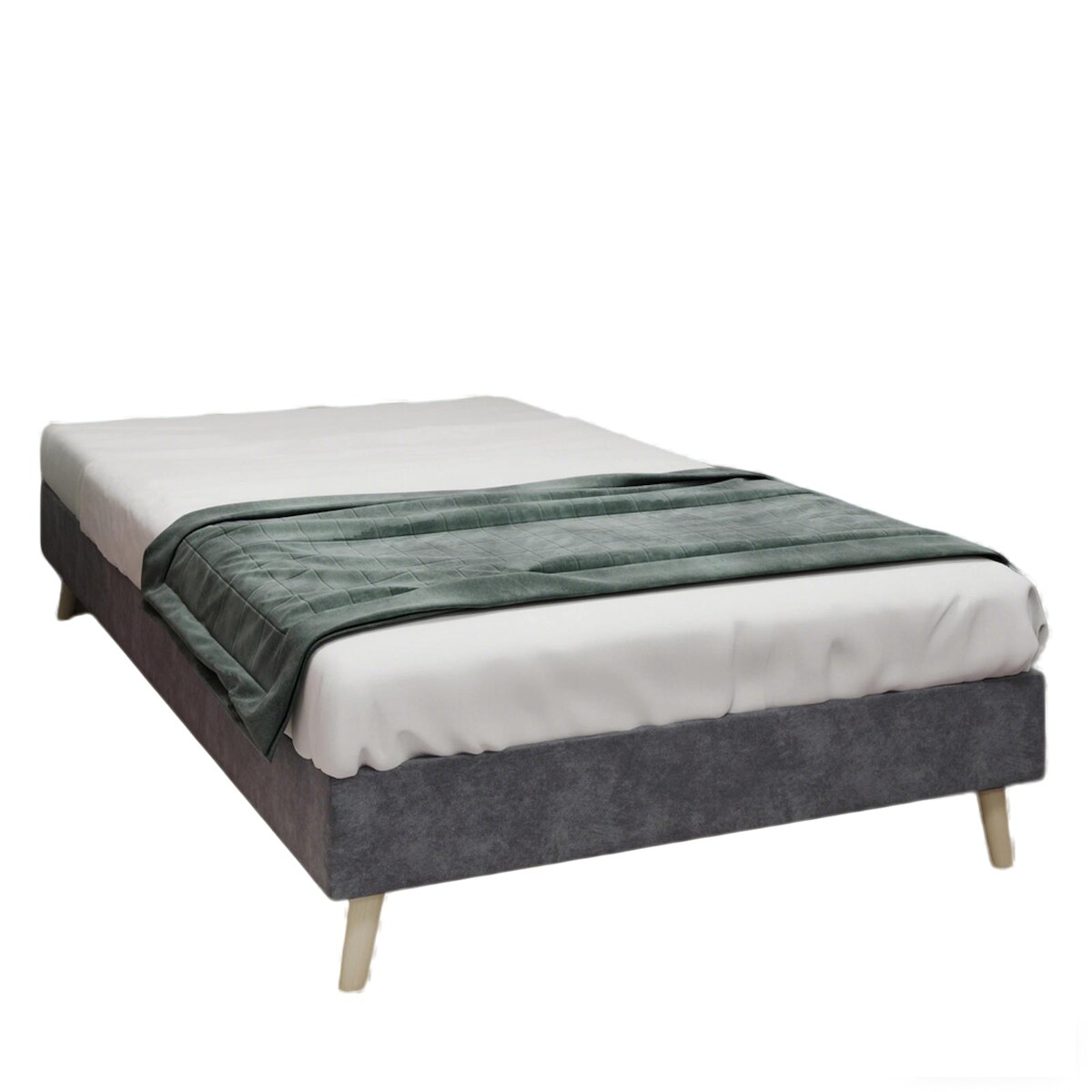 MODFU Bettgestell 90x200 cm ohne Kopfteil, Metallrahmen mit Stoffbezug, modernes minimalistisches Design, stabil und langlebig, Grau Image