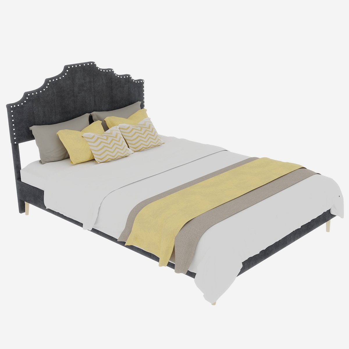 OKWISH Bett 140x200 cm mit modernem Design und hochwertigem Stoff – elegantes und funktionales Schlafzimmermöbel Grau Image