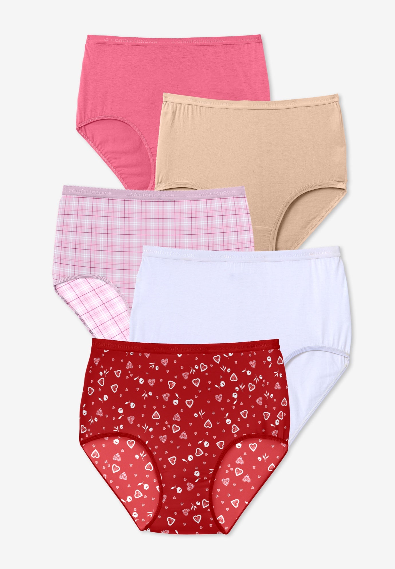 Plus Size Women's Cotton Brief 5-Pack by Comfort Choice in Hearts Pack (Size 7) Underwear