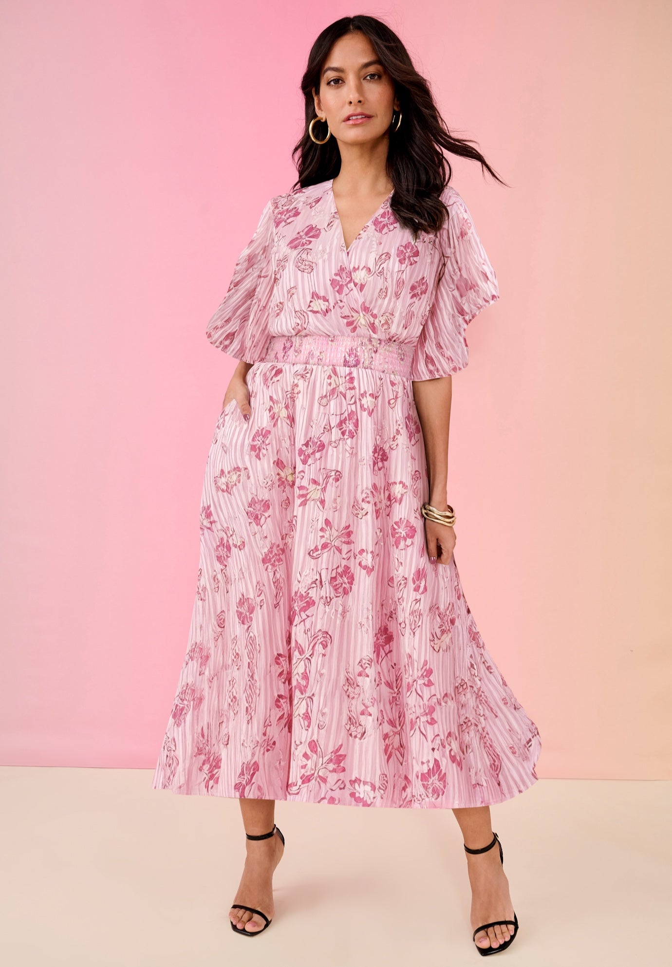 Plus Size Women's Striped Lurex Maxi Dress by Roaman's in Blush Soft Paisley (Size 18 W)