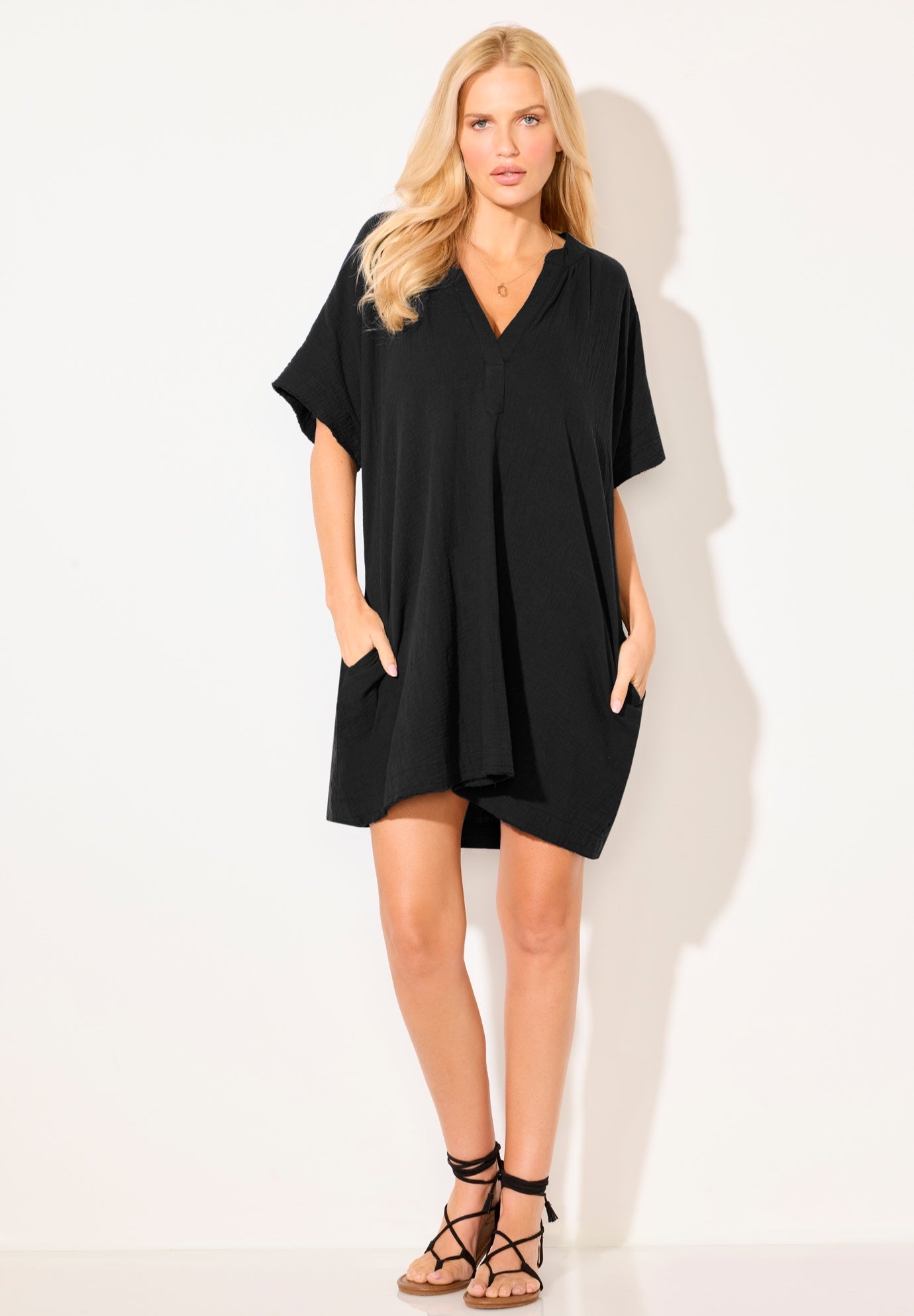 Plus Size Women's Gauze V-Neck Cover Up by Swimsuits For All in Black (Size 26/28)