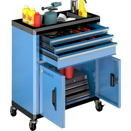 LARBANKE Rolling Tool Chest with Lock&Keys 360Â° Wheels and Drawer Liners Tool Cabinet with 3 Drawers&2 Doors Tool Cabinet Equipped with Connecting Rods for Stacking with 5&7-Drawer Chest