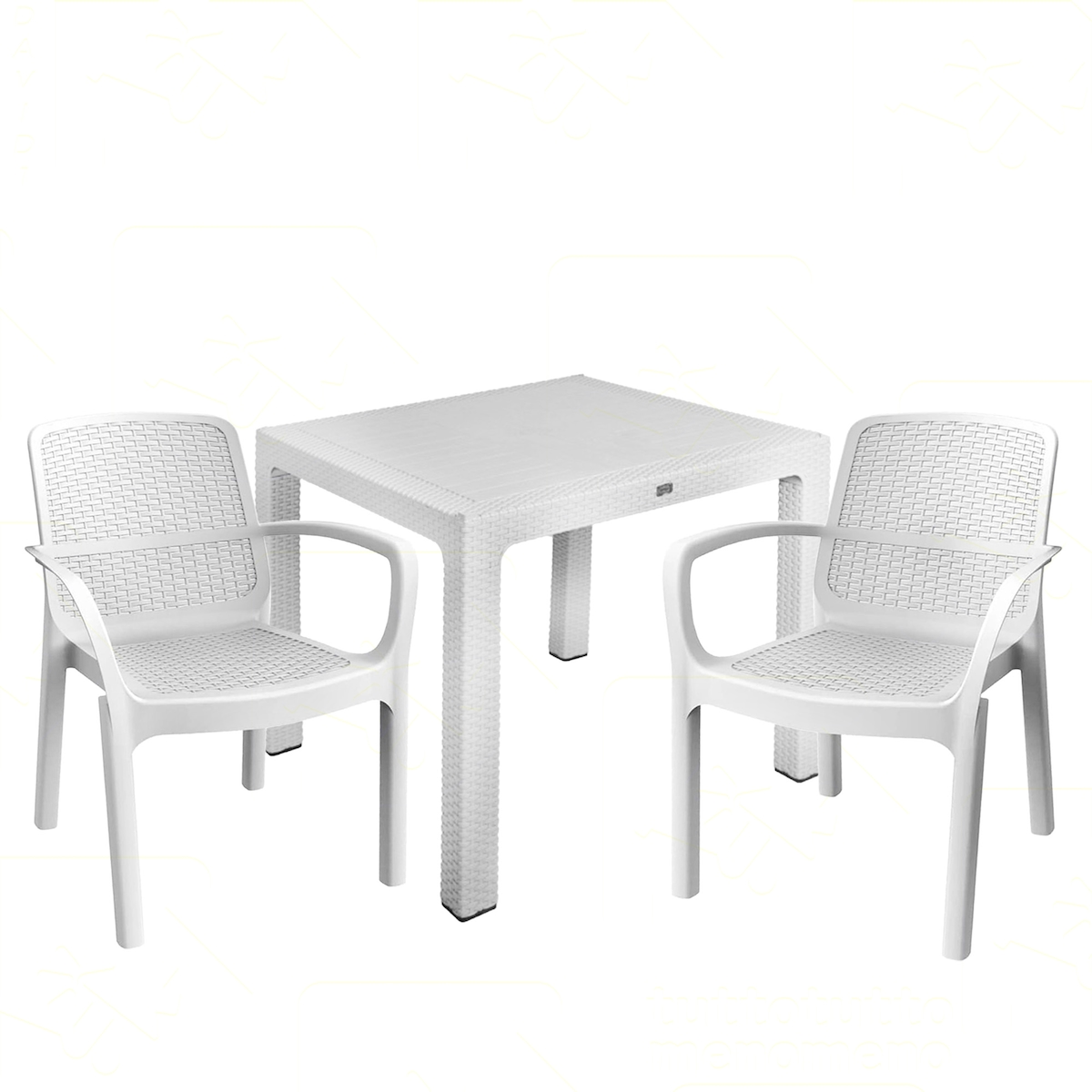Sicignano Set aus 2 weißen Numana-Sesseln + weißem Polyrattan-Tisch Image