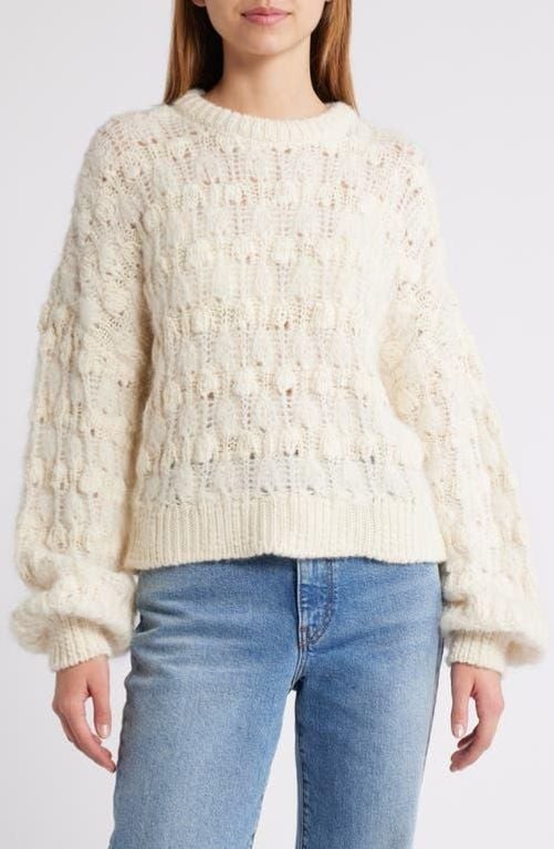 Open Stitch Alpaca Blend Crewneck Sweater - White - FRAME Knitwear