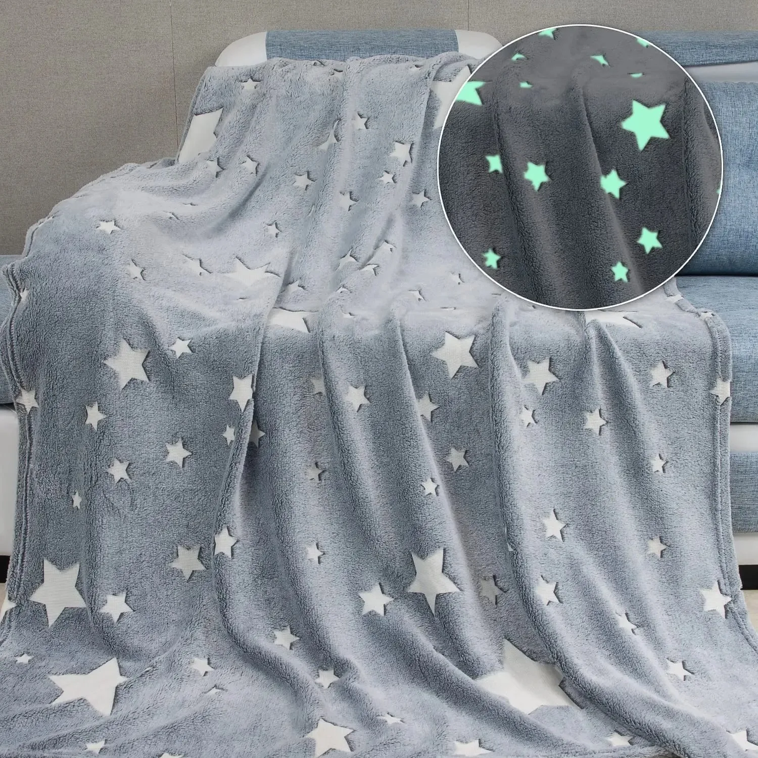 Leuchtende Decke, Decke, graue Sterne, Decke, Büro, Kindergarten, Baby, Nickerchen, Decke, 1 Stück, Junge, Mädchen, glitzernd, in dunklem Mond, sehr cool Image