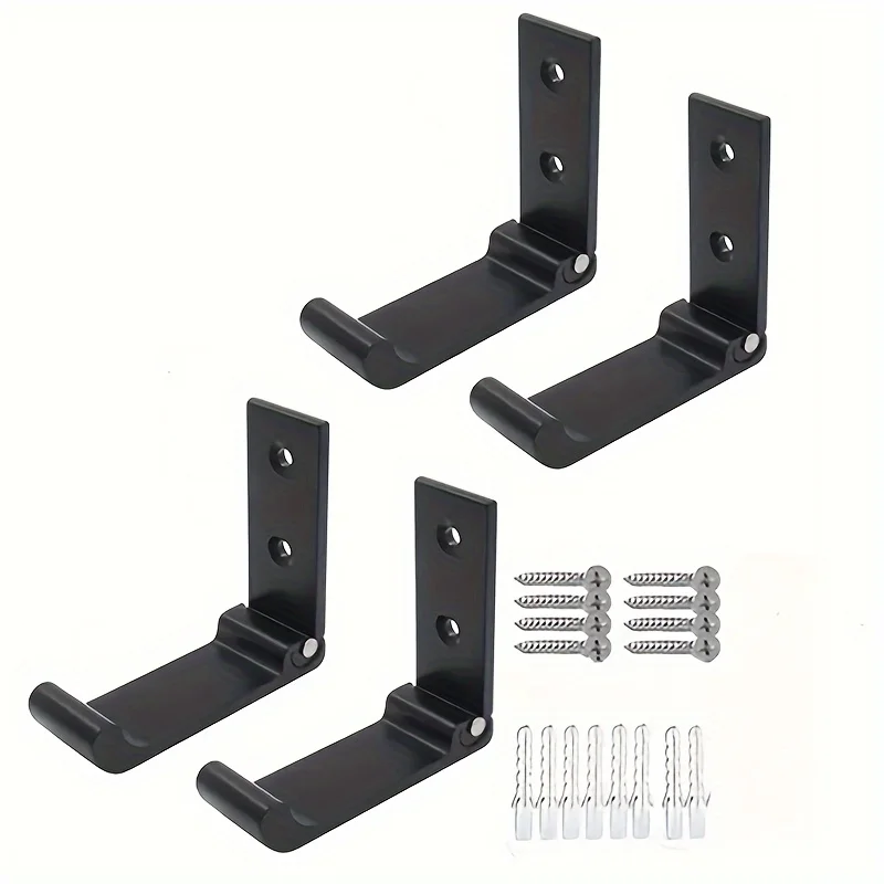 4 Sätze an der Wand montierter, faltbarer Kleiderhaken aus Aluminiumlegierung, schwarze Haken, einzelne Kleiderhaken, unsichtbare 90-Grad-Haken