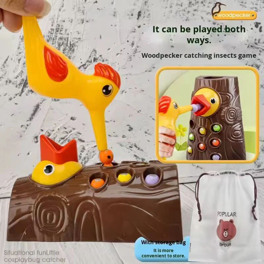 Montessori-Lernspielzeug für Kinder, Specht, Fangwürmer, Spielzeug für Kleinkinder, Kinder, magnetische Spiele für die Babi-Entwicklung, beschäftigtes Brett Image