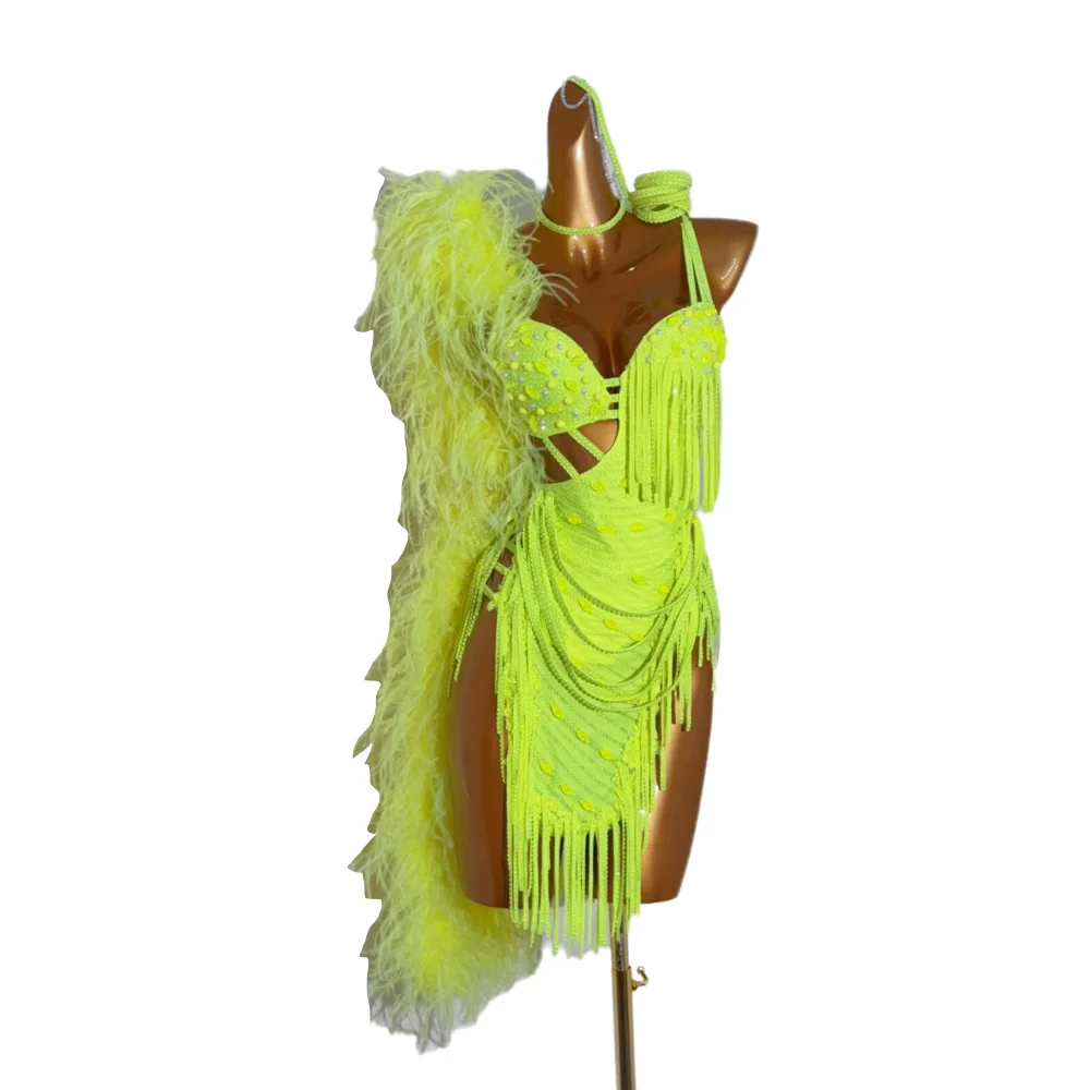 Latin Dance AB Stone Weibliche Erwachsene Kinder High-end Maßgeschneiderte Plüsch Diamant Kleid Schwarz Pool Samba Performance Kleid Image