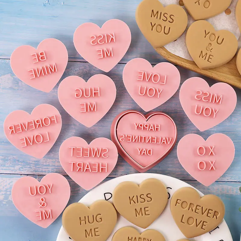 10 Stücke Valentinstag Keksform Liebe Herzform Keks Fondant Embosser Stempel für Hochzeit Party Kuchen Dekorieren Backen Werkzeuge Image