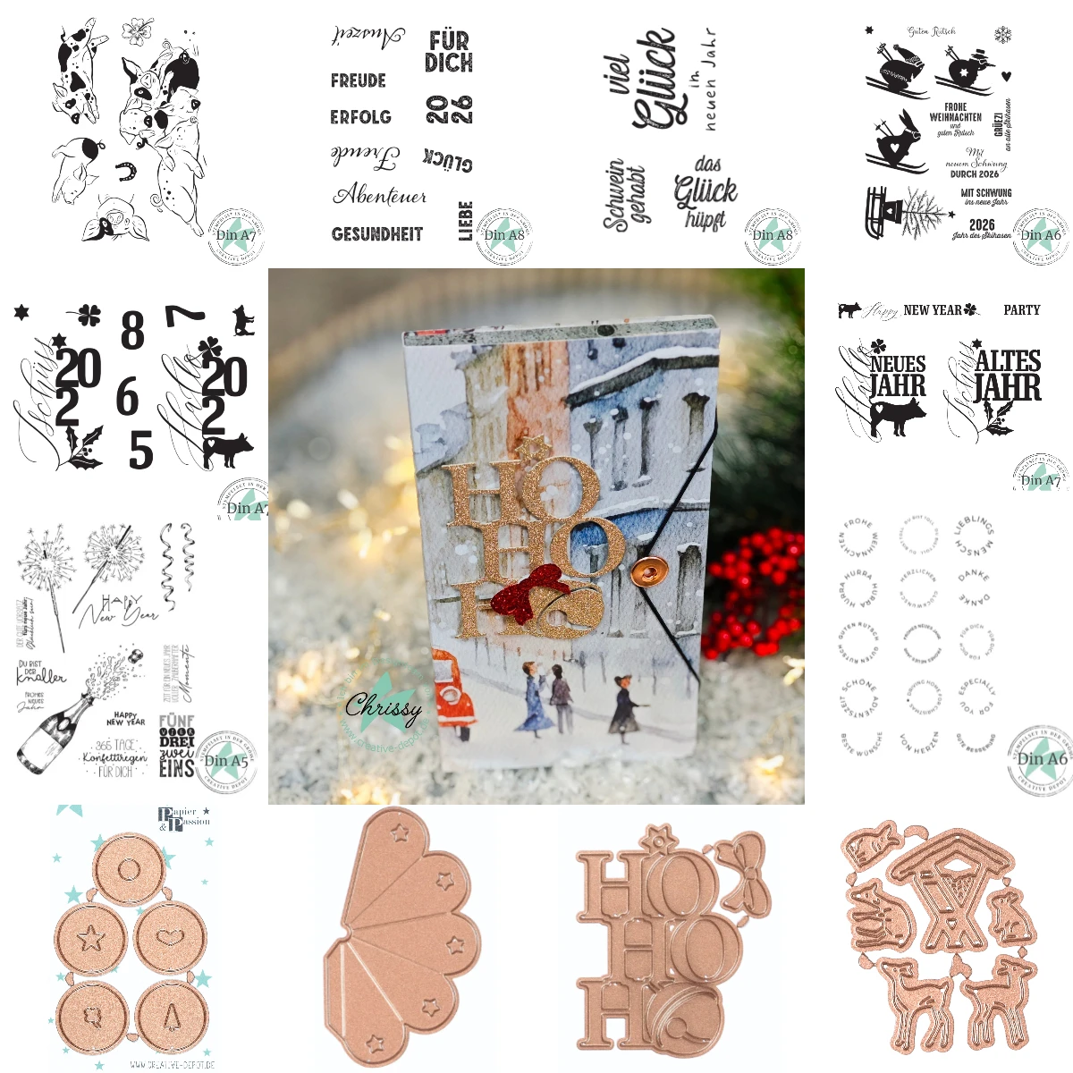 Weihnachten Skifahren Briefmarken 2025, neue Metall-Stanzformen für Sammelalbum, Tagebuch, Dekoration, Prägevorlage, DIY-Grußkarte, handgefertigt Image