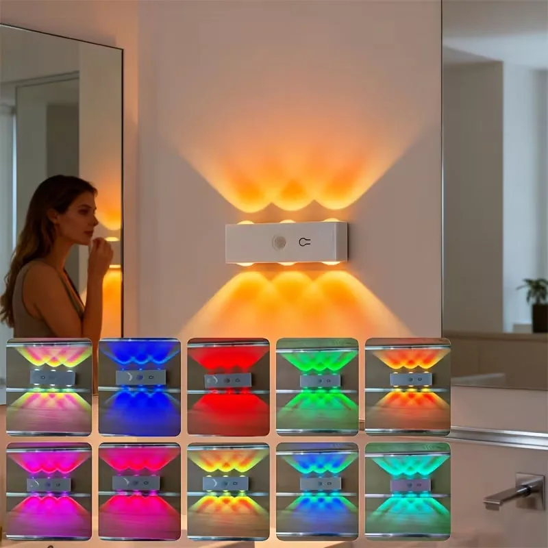 Wandmontierte LED-Sensorleuchte mit Bewegungsmelder und dimmbarem USBC-Lade-Nachtlicht RGB oder 3 Farben für Eingangsbereich, Nachttisch, Treppen Image