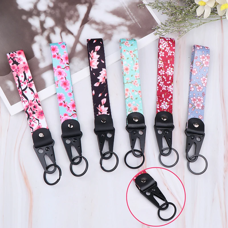 1pc Sakura Auto Schlüssel bund Kirschblüte Lanyard Hänge band mit Metall Schlüssel halter Auto Motorrad Schlüssel ring Zubehör Geschenk Image