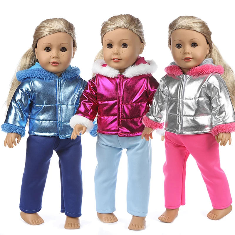 Winterkleidung für 18-Zoll-American Girl Doll, Jacken + Hosen und Puppenzubehör, bestes Geschenk für Kinder (Schuhe sind nicht im Lieferumfang enthalten).