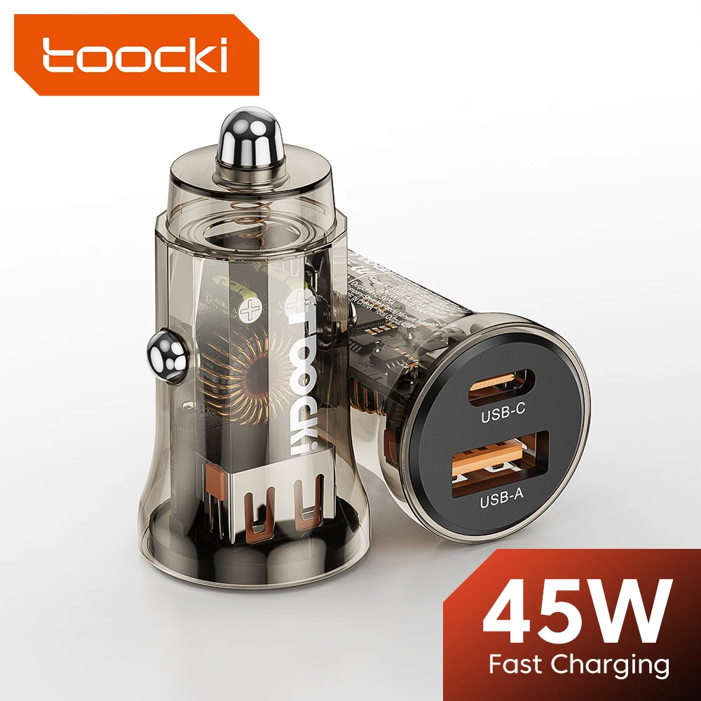 Toocki USB C Autoladegerät QC 4.0 PD3.0 45 W Typ C Schnelllade-Autotelefon-Ladegerät für iPhone 15 14 13 12 Samsung Xiaomi Huawei Image
