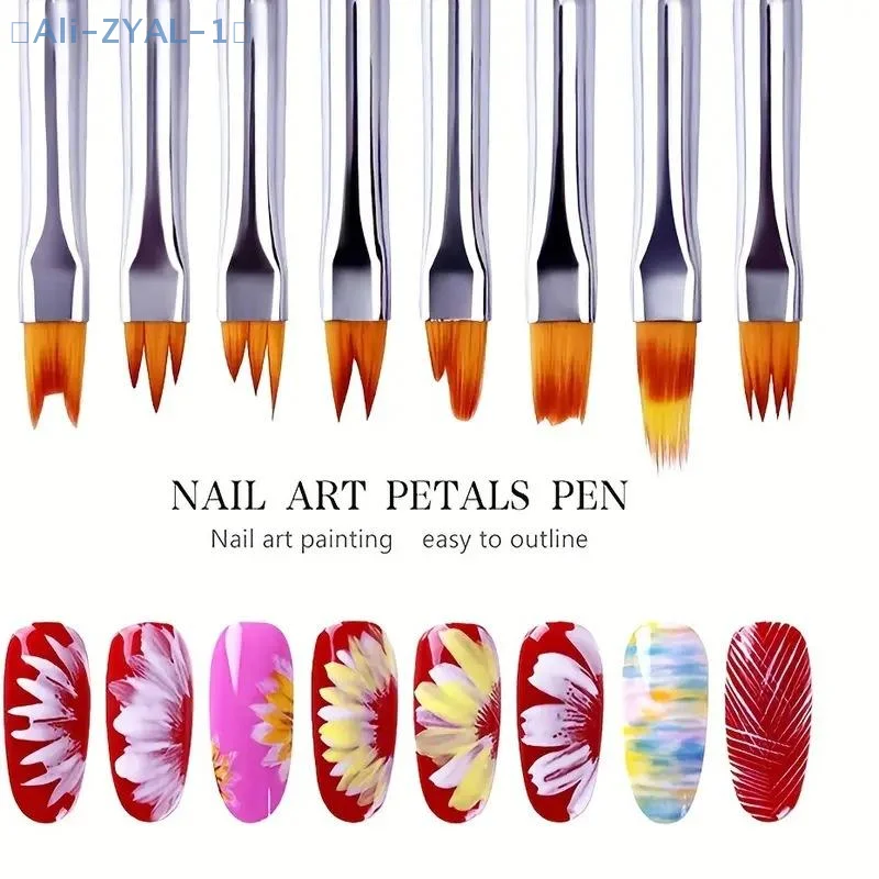 【ZYAL-1】 8-teiliges Set, schräger Farbverlauf, Fleck, Nagel, Blumenzeichnung, Sägezahnstift, multifunktionale Mix-Form, Blütenblatt-Malerei, Gelpinsel Image
