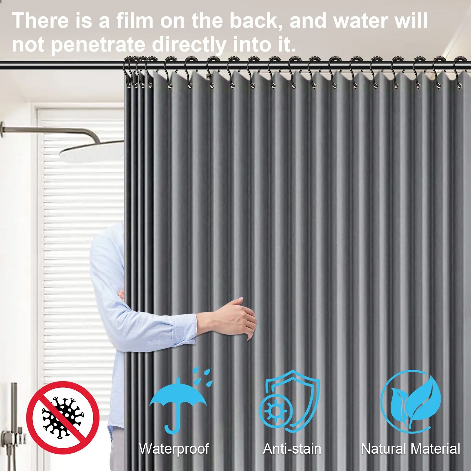 Rideau de salle de bain magnétique pliable avec 14 crochets, 1 à 2 pièces, rideau de baignoire moderne, diviseur de salle de bains pour salle de bains, maison à moteur