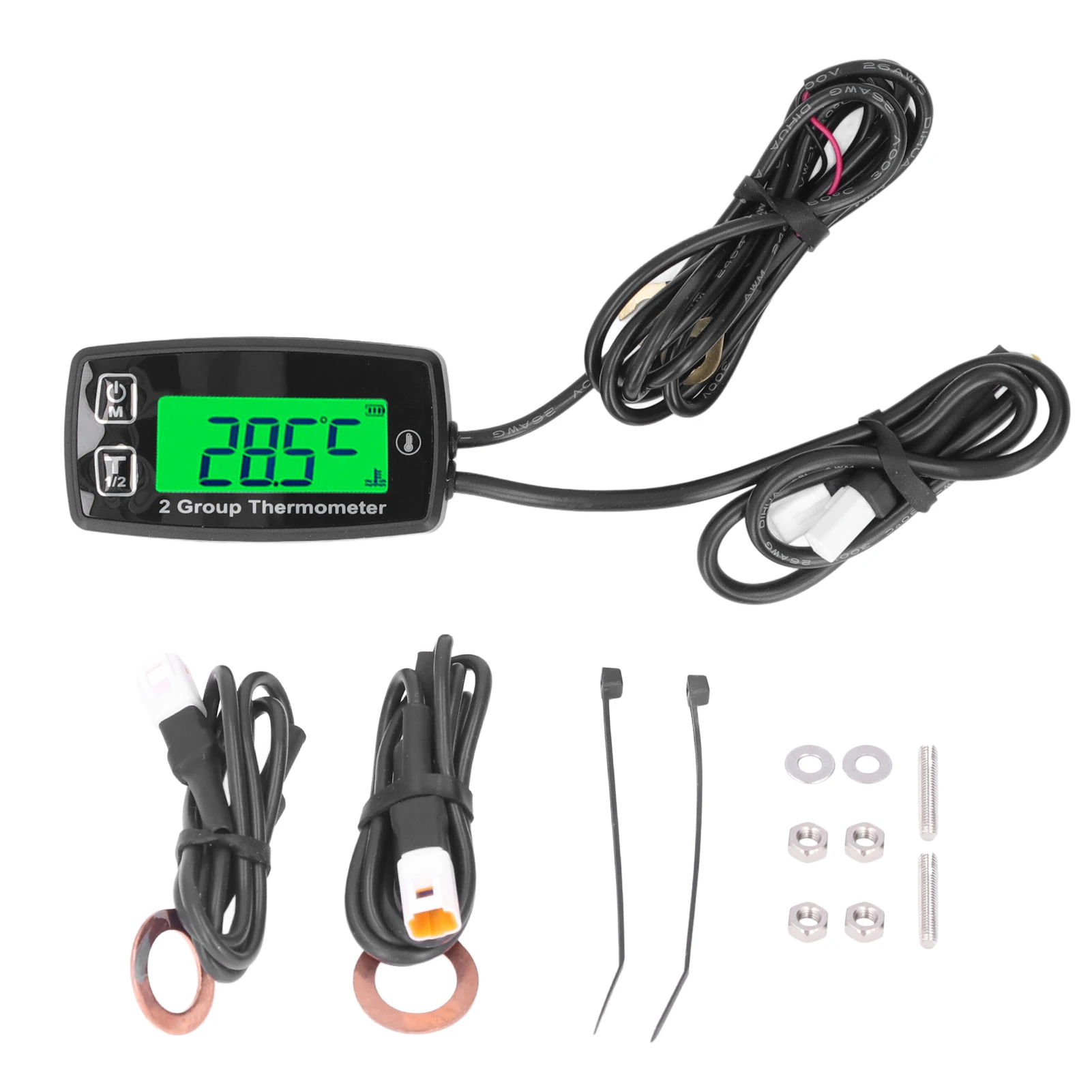 Zweikanal-LCD-Thermometer Motor temperatur messgerät Digital anzeige mit grüner Hintergrund beleuchtung für Motorrad boot ATV Image