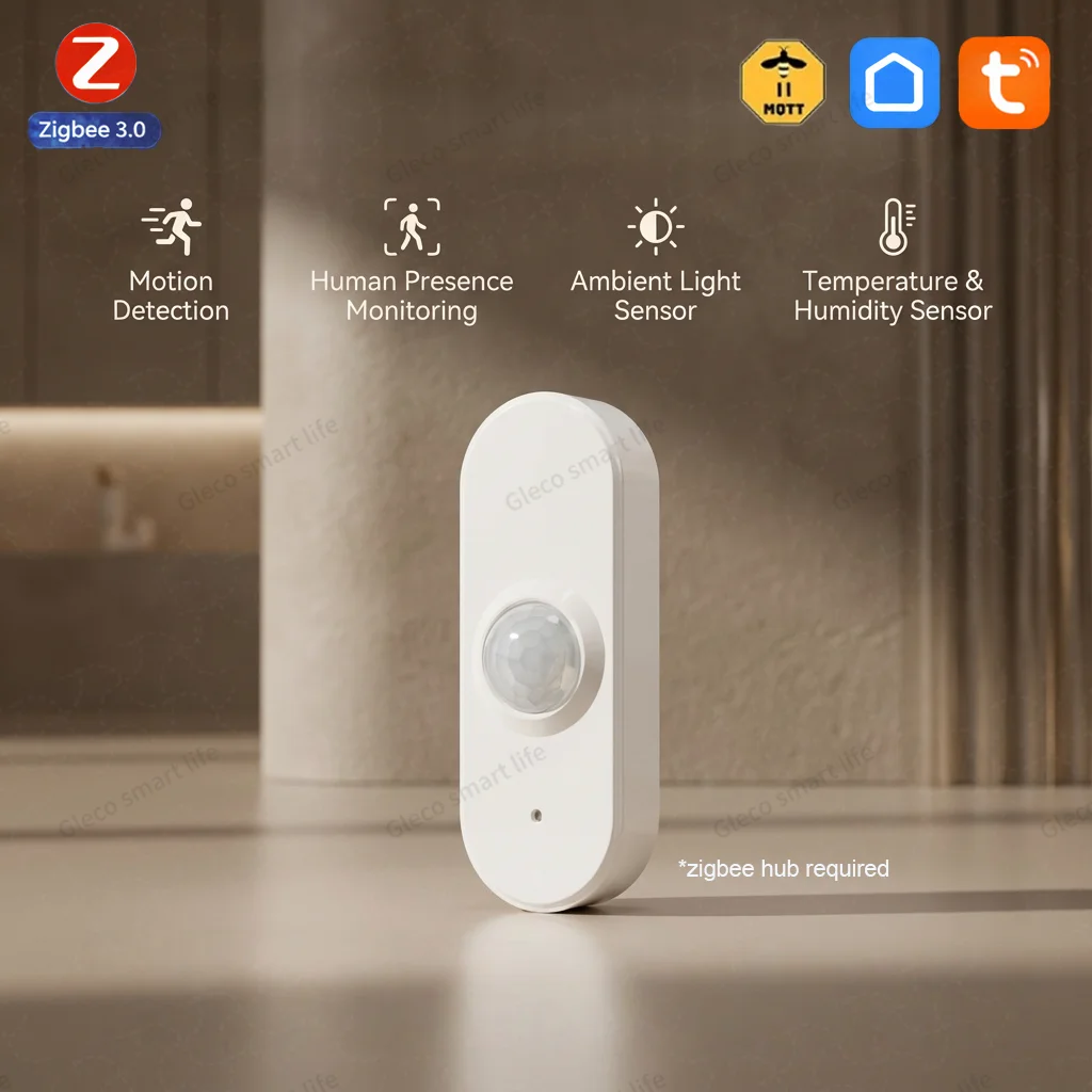 Zigbee Menschliche Anwesenheit Sensor PIR Motion Detektor Helligkeit Temperatur Feuchtigkeit Erkennung App Monitor Für TUYA Smart Leben Z2M Image