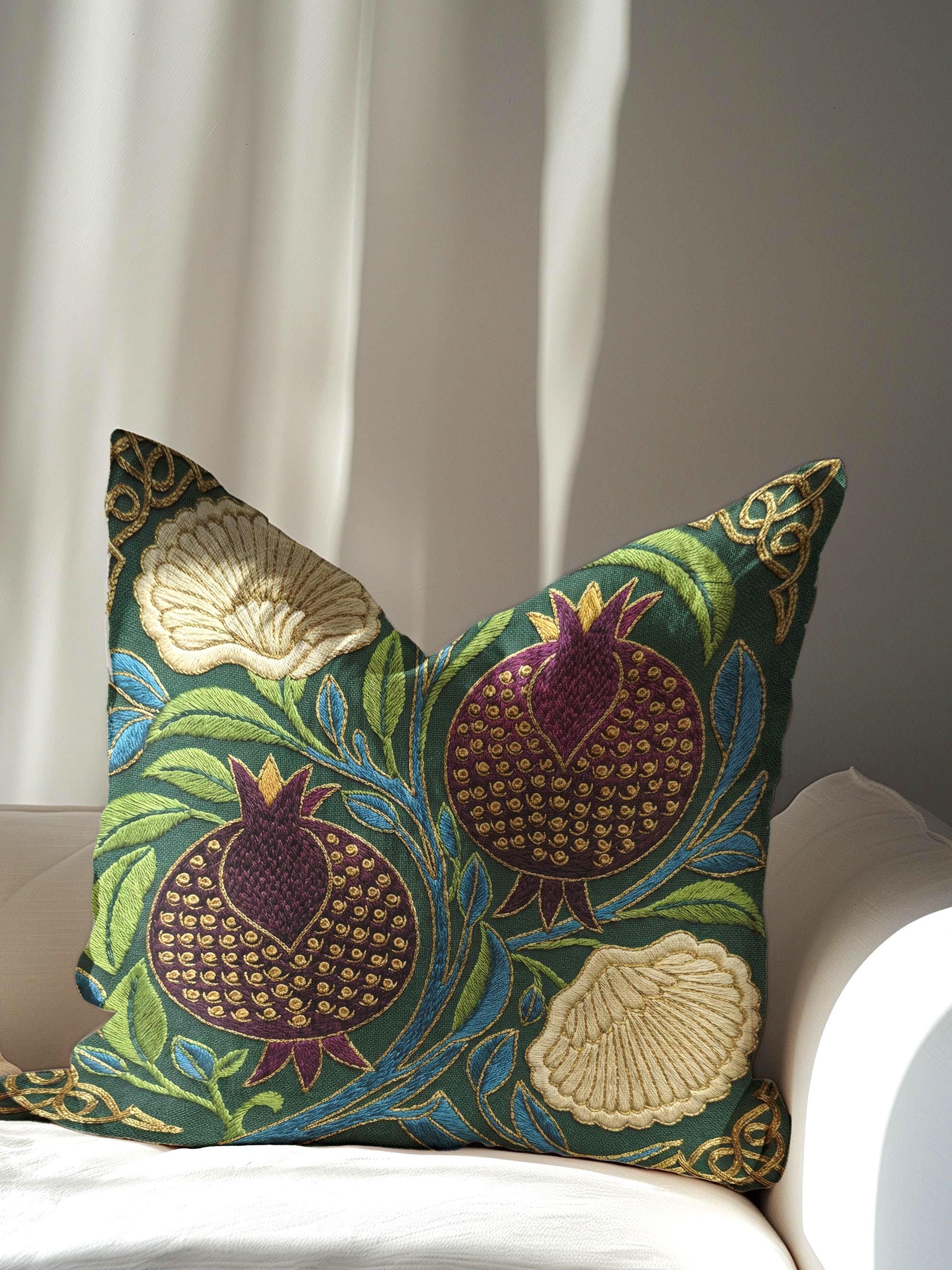 Federa per cuscino con melograno botanico per decorazioni in stile vittoriano gotico e dark academia, federa per cuscino in stile vintage