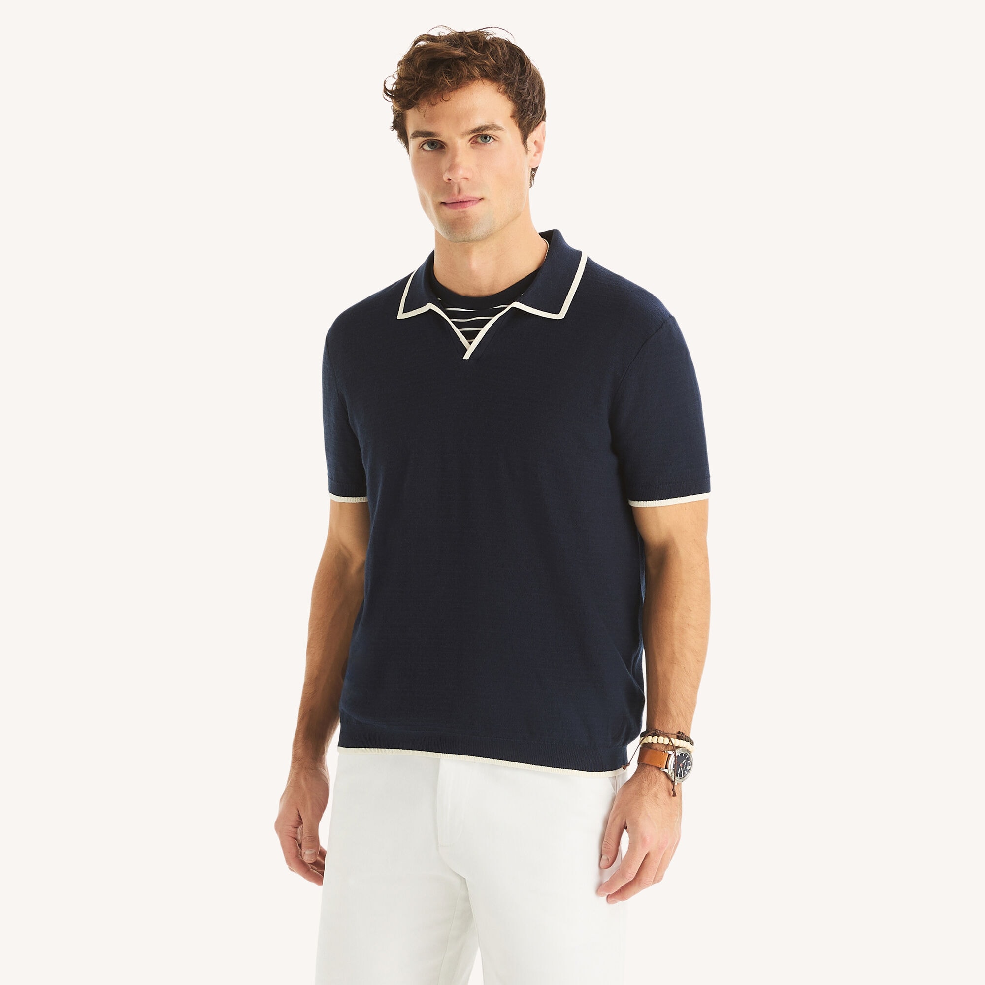 Nautica Men's Tipped Textured Sweater Polo 482 (Stellar Blue Heather), S