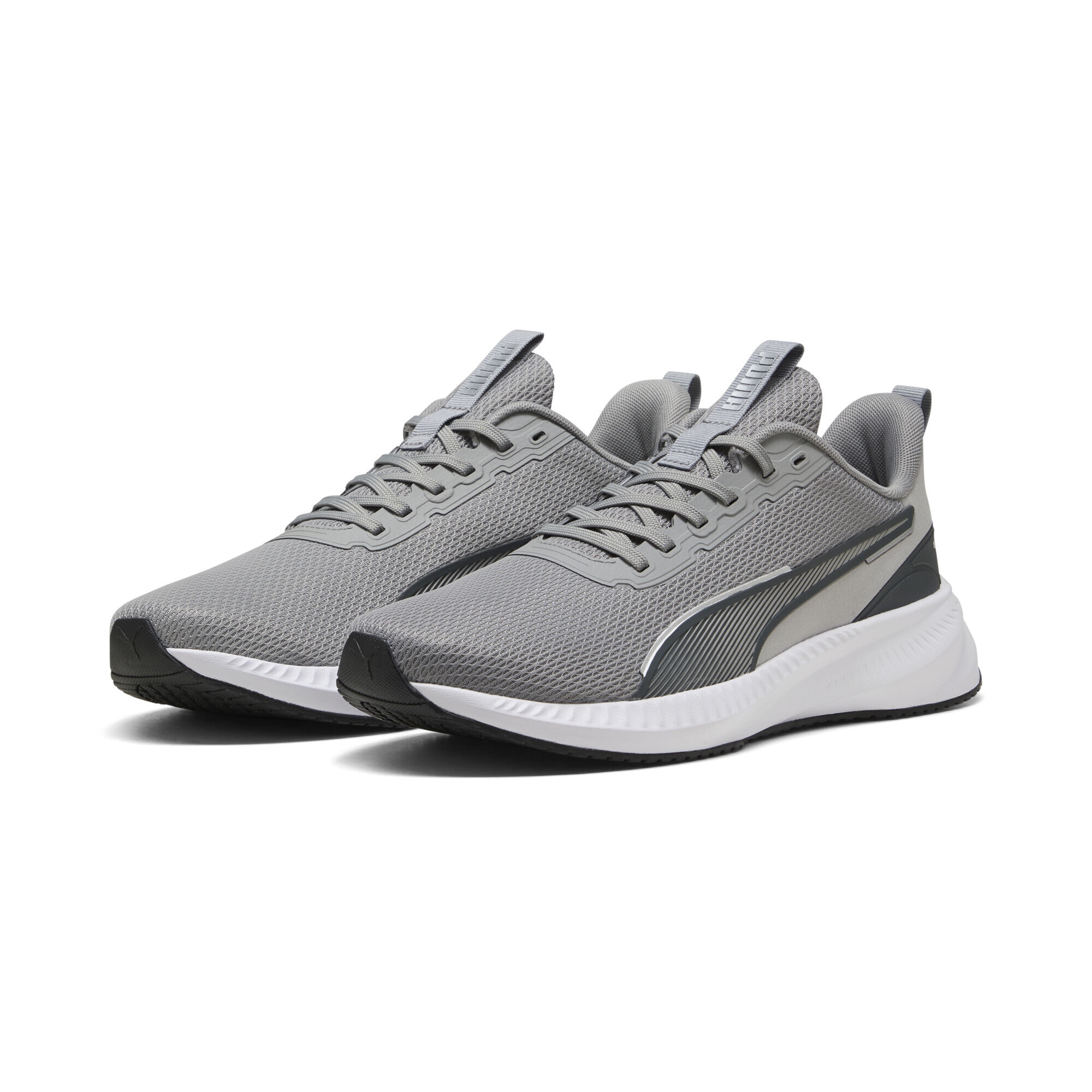 Trainingsschuh PUMA "Flyer Lite 3 Laufschuhe Erwachsene", Damen, Gr. 37, gray echo shadow schwarz silber, Obermaterial: Textil, Synthetik; Futter: Textil; Innensohle: Textil; Laufsohle: Synthetik, Gummi, Schuhe