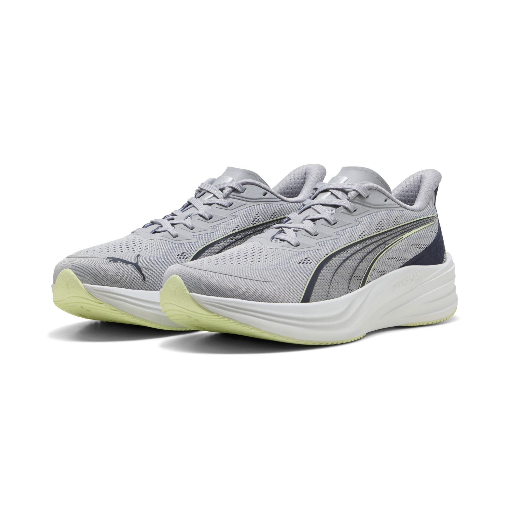 Trainingsschuh PUMA "Darter Pro 2 Laufschuhe Erwachsene", Gr. 44,5, vibrant silber deep plum apple spritz gray lila grün, Obermaterial: Synthetik, Textil; Futter: Textil; Innensohle: Textil; Laufsohle: Gummi, Schuhe