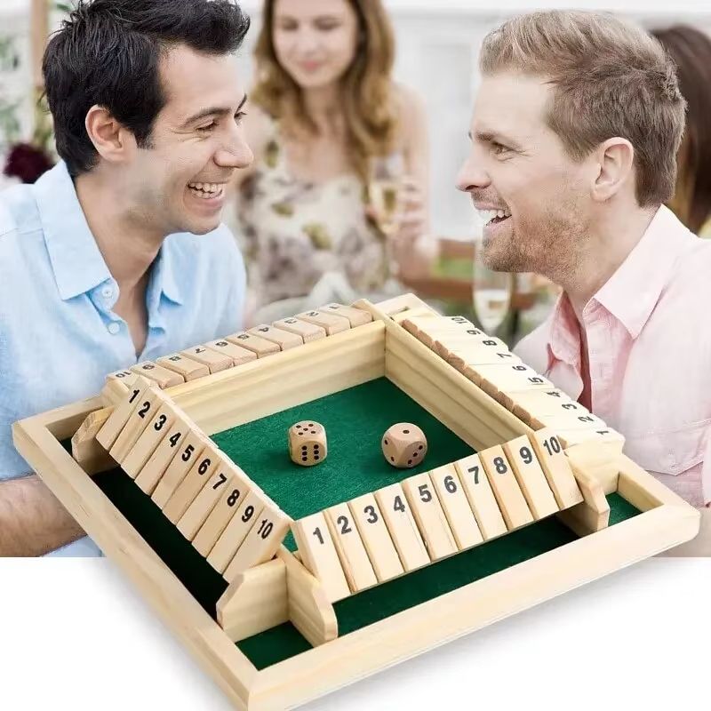 Deluxe Shut The Box Game Wooden Shut The Box Game 4 Player Dice Game With 10 Flip Tiles random Color